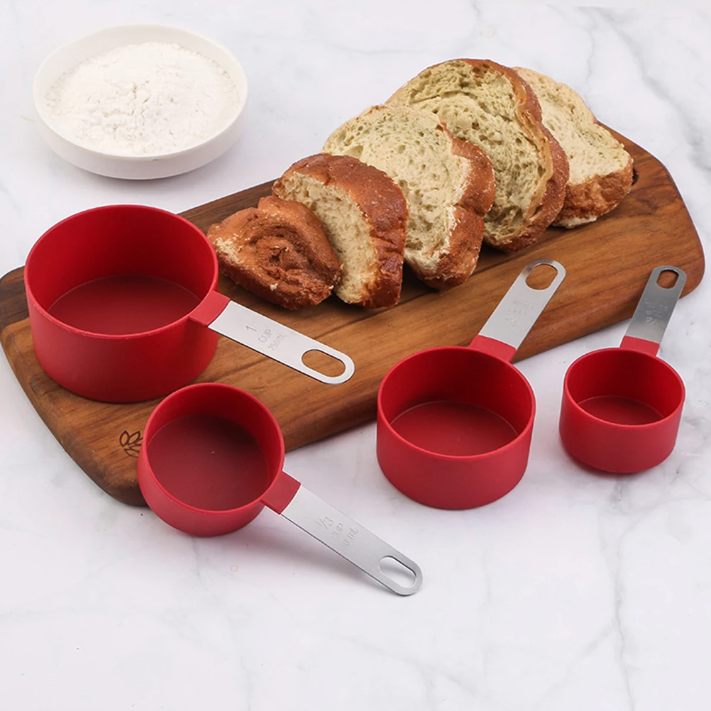 

8 piece Measuring Spoon Cups Set Stainless Steel H Plastic Red Color 50ml 100ml Baking Scoop Reusable Kitchen Tools