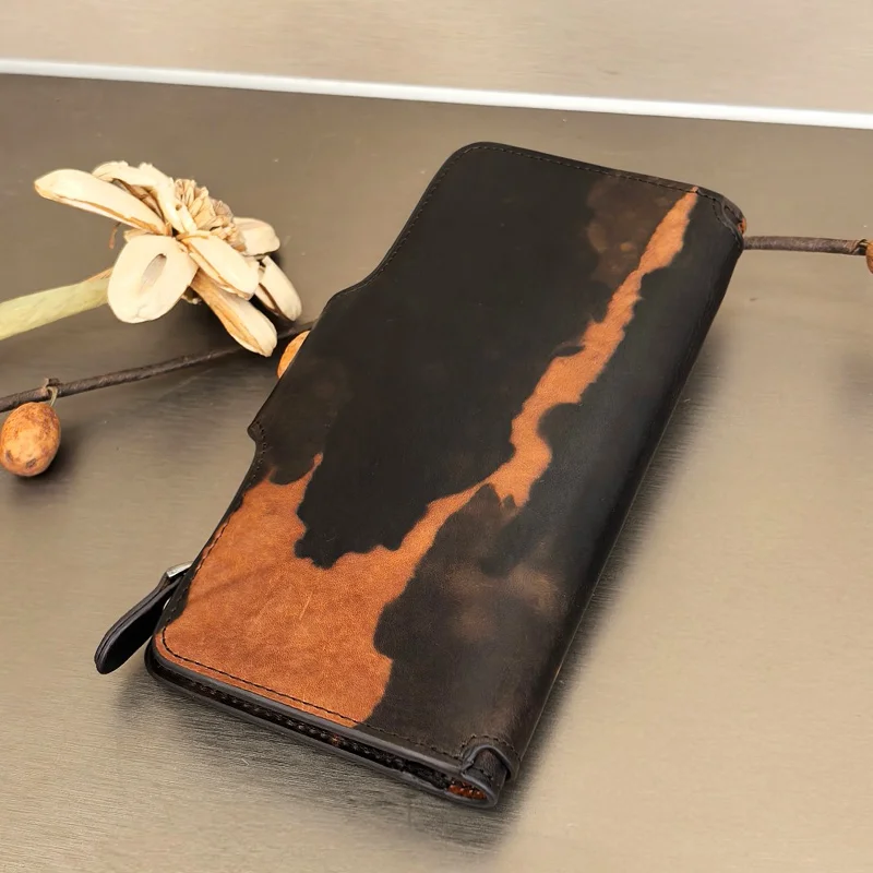 Leather long Women's wallet Vintage plant tanned top layer cowhide clutch bag Large capacity multi slot wallet