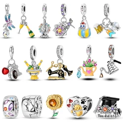 Silver Plated Charms Bananas Water Lily Dragonfly Charm Beads Fit Original Bangle Bracelet Pendants Fine Jewelry Gift