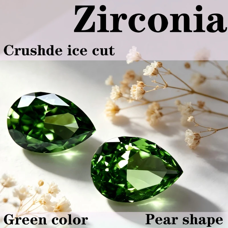 Kubischer Zirkonia Birnenform Künstlicher Zirkon Grüne Farbe 5A+ Qualität CZ 4K-Schliff Crushed Ice Cut Hochkarätiger Diamant – Detail 1