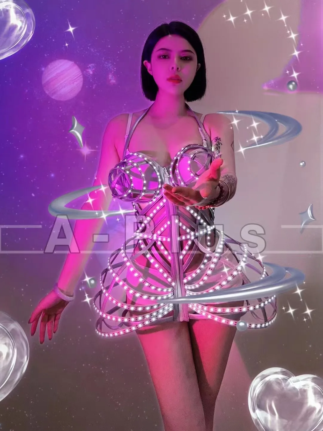 Hohl Kleid glowing DJ lady gaga kostüm Sexy party outfit frauen bühne zeigen led lumious shinning outfit licht up kostüm