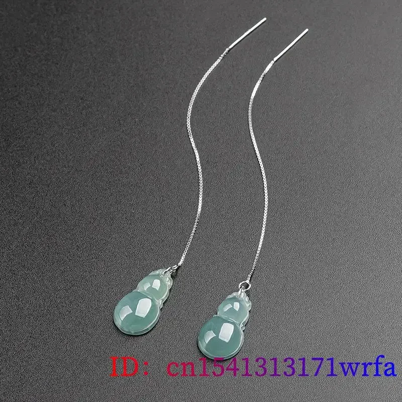 Burmese Jade Gourd Earrings Jadeite Vintage Charms Accessories Jewelry Real 925 Silver Blue Natural Women Emerald Gifts