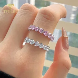 TFGLBU 3mm Heart Cut Moissanite Diamond Eternity Band with Gra Certificate 925 Silver Stackable Promise Wedding Rings for Women
