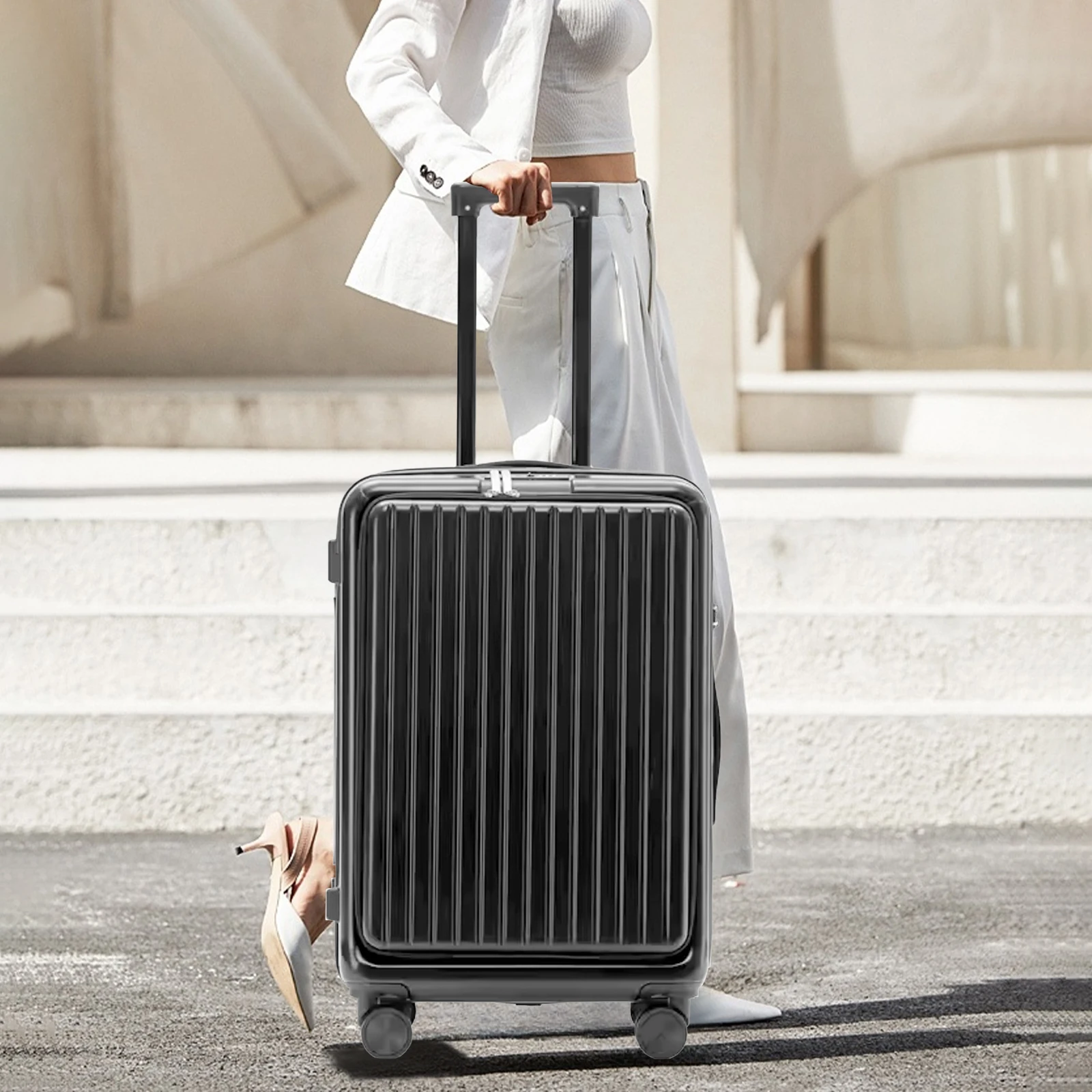 20 Inch Cabin Suitcase Front Opening Spinner Wheel Travel Rolling Luggage For Men Women Trolley Case With TSA Lock,USB Charging