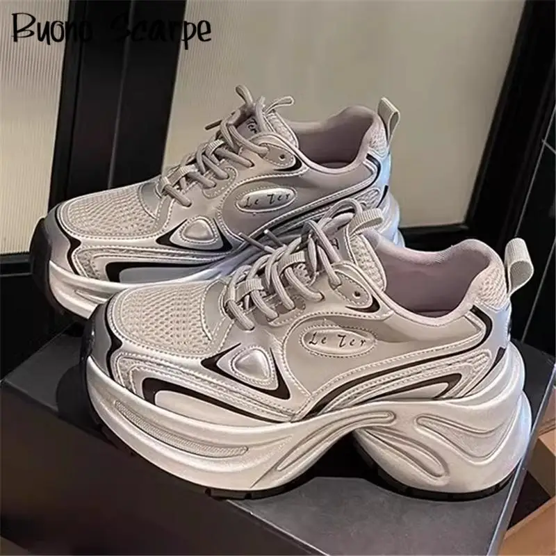 

Thick Bottom Platform Women's Casual Trainers Fashion All Match Increasing Sport Skateboard Shoes Tennis Female Sneakers Runway