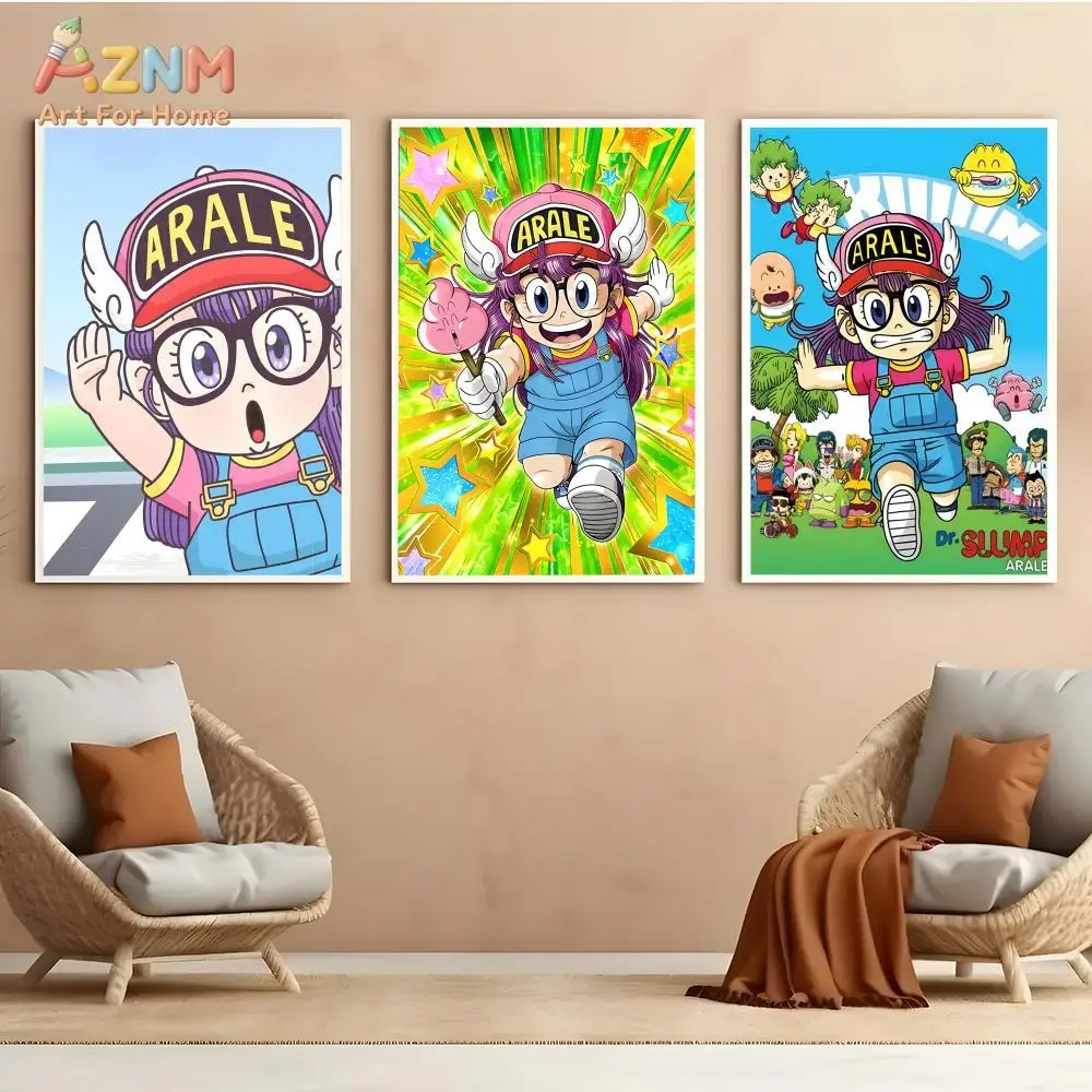 AZNM Dr. Slump - Lienzo sin marco para pared, póster del personaje Arale Norimaki con sombrero con alas, diseño de arte anime de cielo azul simple