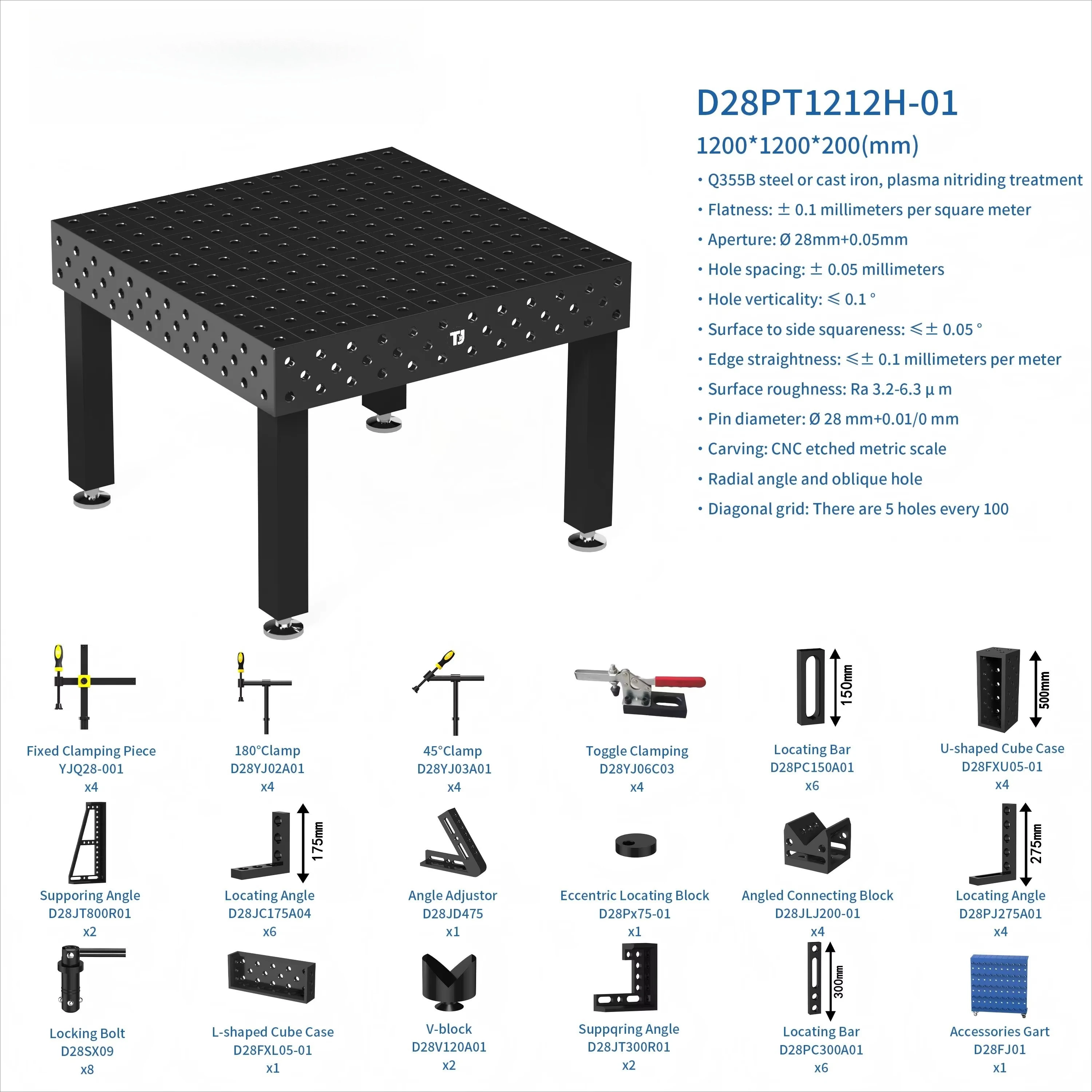 1200 * 2000 * 200mm High Precision 3D Welding Table with Multifunctional Modular Welding Workbench Equipped with  Fixtures