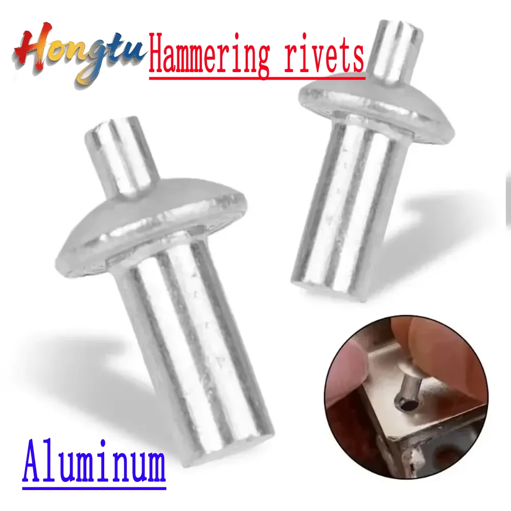 

10 hammer-driven aluminum core hardware fasteners: fixed tool heads, hammering rivets.