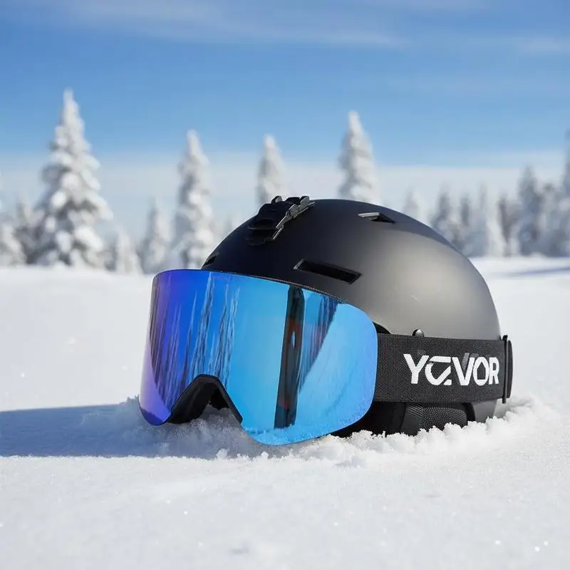 

Rimless Snowboard Eyewear Magnet Cylindrical Dark Blue Revo Coating Lens OTG Fogless Goggles For Skiing Skating Snowboarding TPU Frame Ventilation Structure Men Women Size Adult