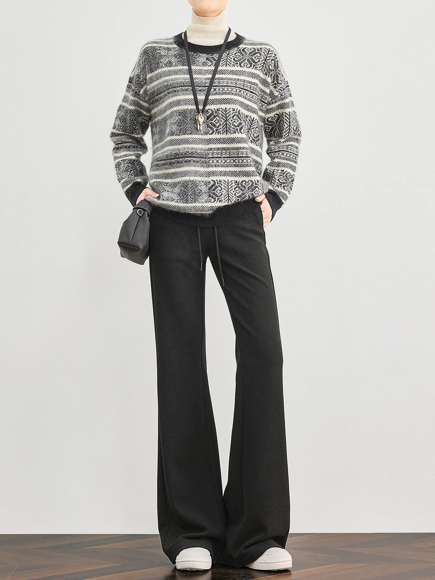 

Брюки-клеш TUMPUS из шерстяной смеси с флисовой подкладкой, утягивающие, с высокой талией, для повседневной носки, из полиэфирного волокна, зимние, теплые, вязаные