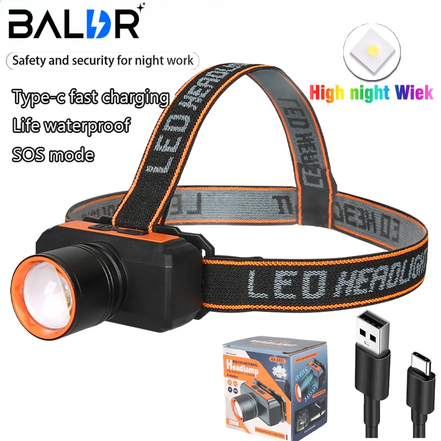 Ultra Bright Portable Headlight, Multifunctional Flashlight with 4 Lighting Modes, Including SOS Emergency Light, Outdoor Tools