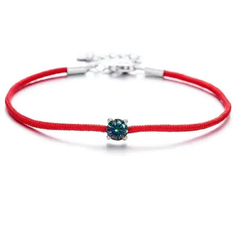 Adjustable Red Rope Single Round Stone Bracelet Four Prong Multi Color D VVS1 Moissanite Lucky Minimalist Gift Fine Jewelry 4