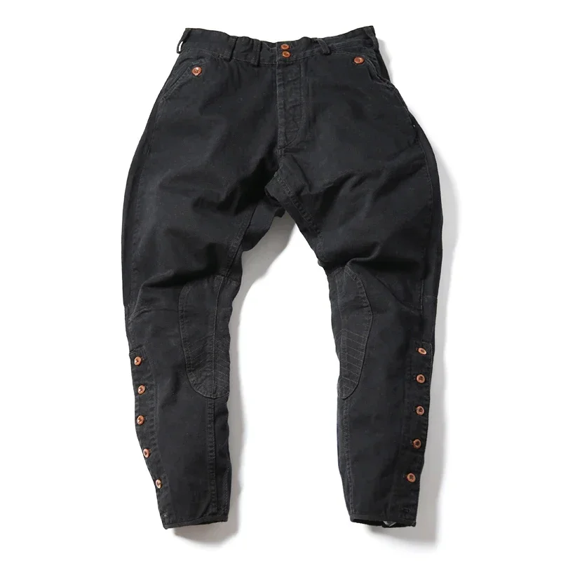 Non Stock Rugged Breeches Vintage Style Biker Pants Mens Motorcycle Trousers Black