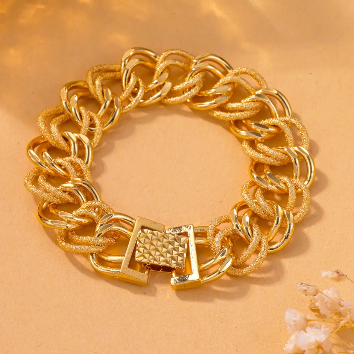 

Luxury 24K 9999 Pure Gold real gold Arabian bracelet interlocking men's bracelet