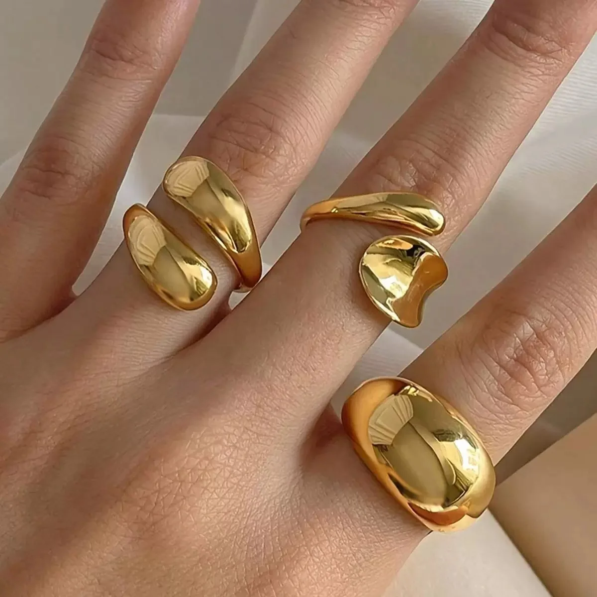 The 2050 Bestselling Punk Gothic Minimalist Style 3-Piece set of Abstract Geometric Irregular Rings, Suitable For Fashionable Pu