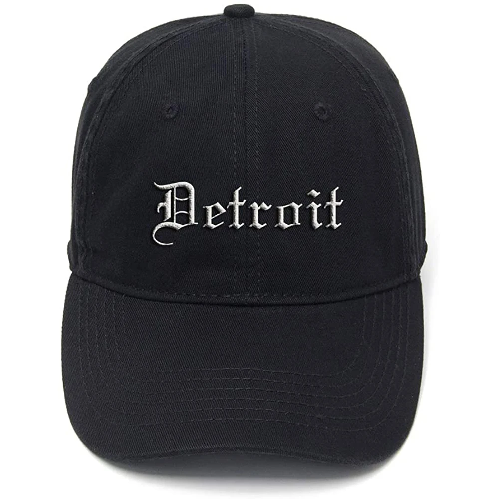 Lyprerazy Detroit Classic Retro City Washed Cotton Adjustable Men Women Unisex Hip Hop Cool Flock Printing Baseball Cap