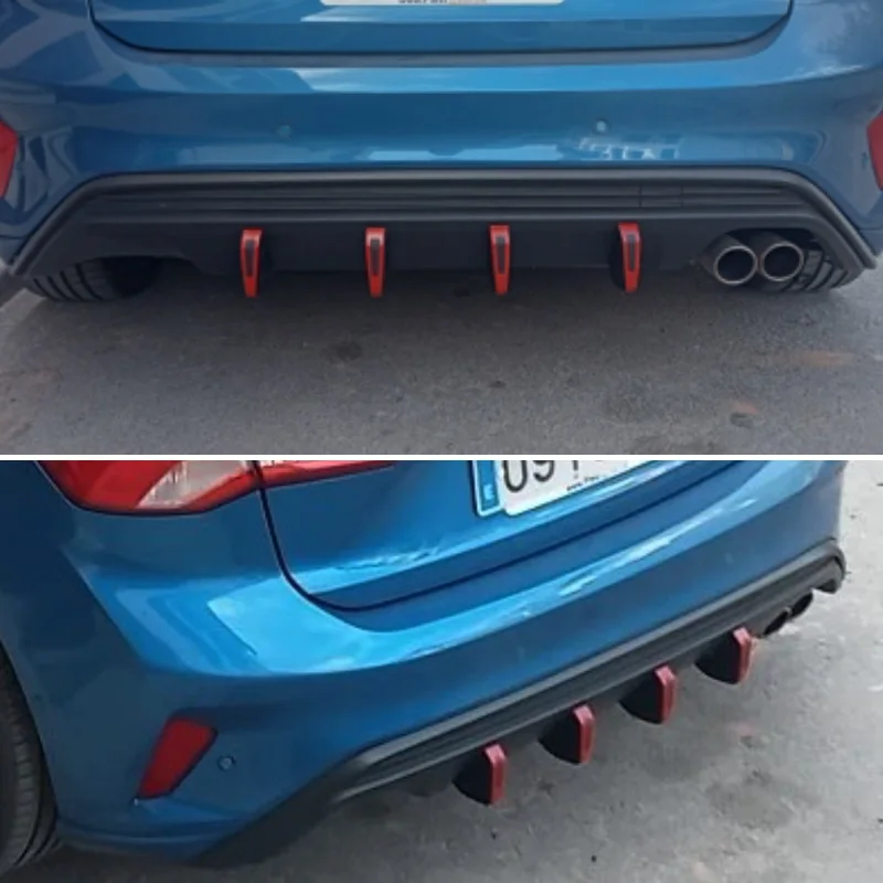 4 stücke Universal Carbon Faser Auto Geändert Hinten Stoßstange Diffusor Spoiler Schwarz Rot ABS Hinten Lip Diffusor Anti-kollision – Detail 4