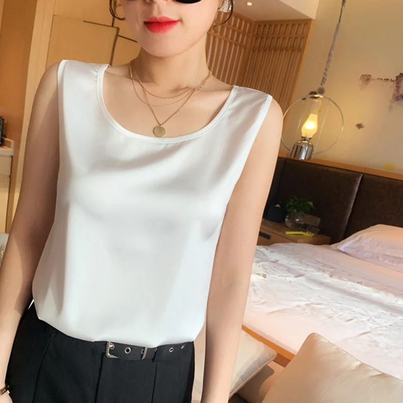 2024 New Fashion Silk Thin Short Sleeve Tees Slip Woman Summer Clothes Elegant Tops Solid Loose Casual