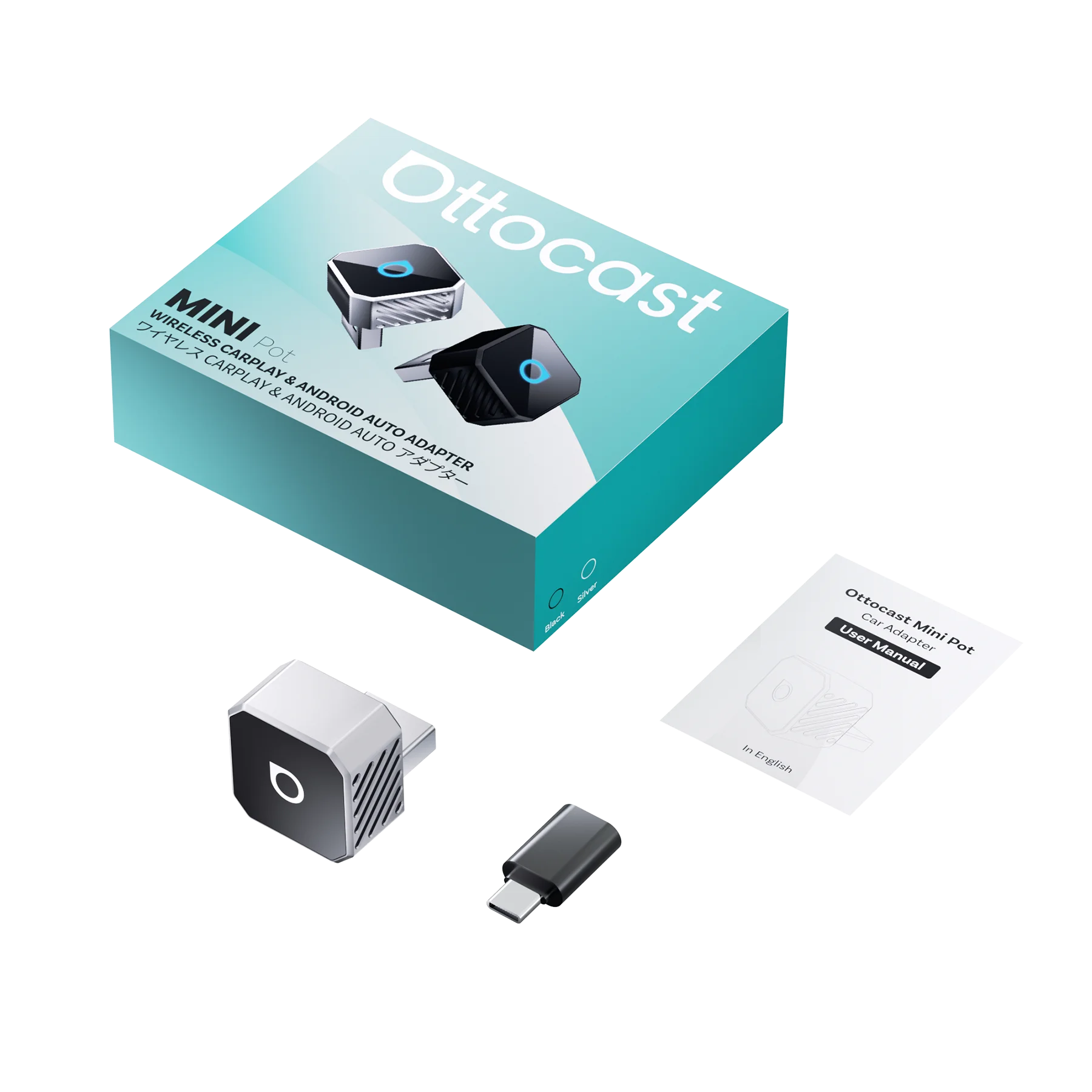 Ottocast Mini Slim Wireless CarPlay Android Auto Adapter USB 