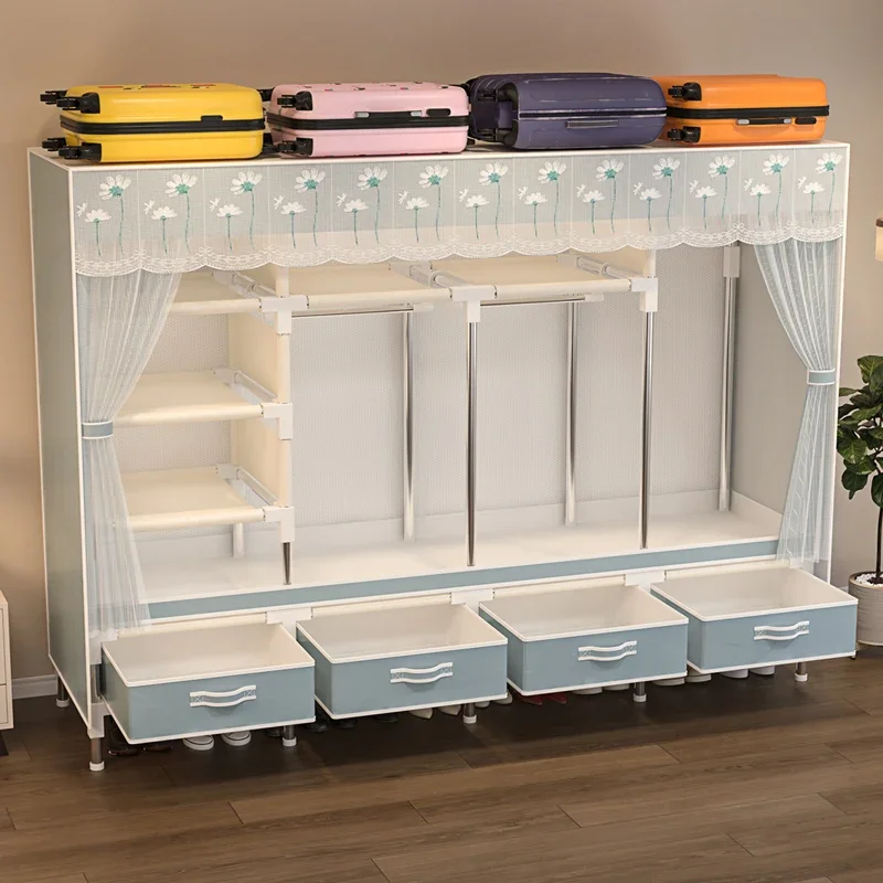 Portable Multi-layer Fabric Wardrobe Closet, Large Capacity Clothes Storage Organizer for Bedroom Dorm Rental Home