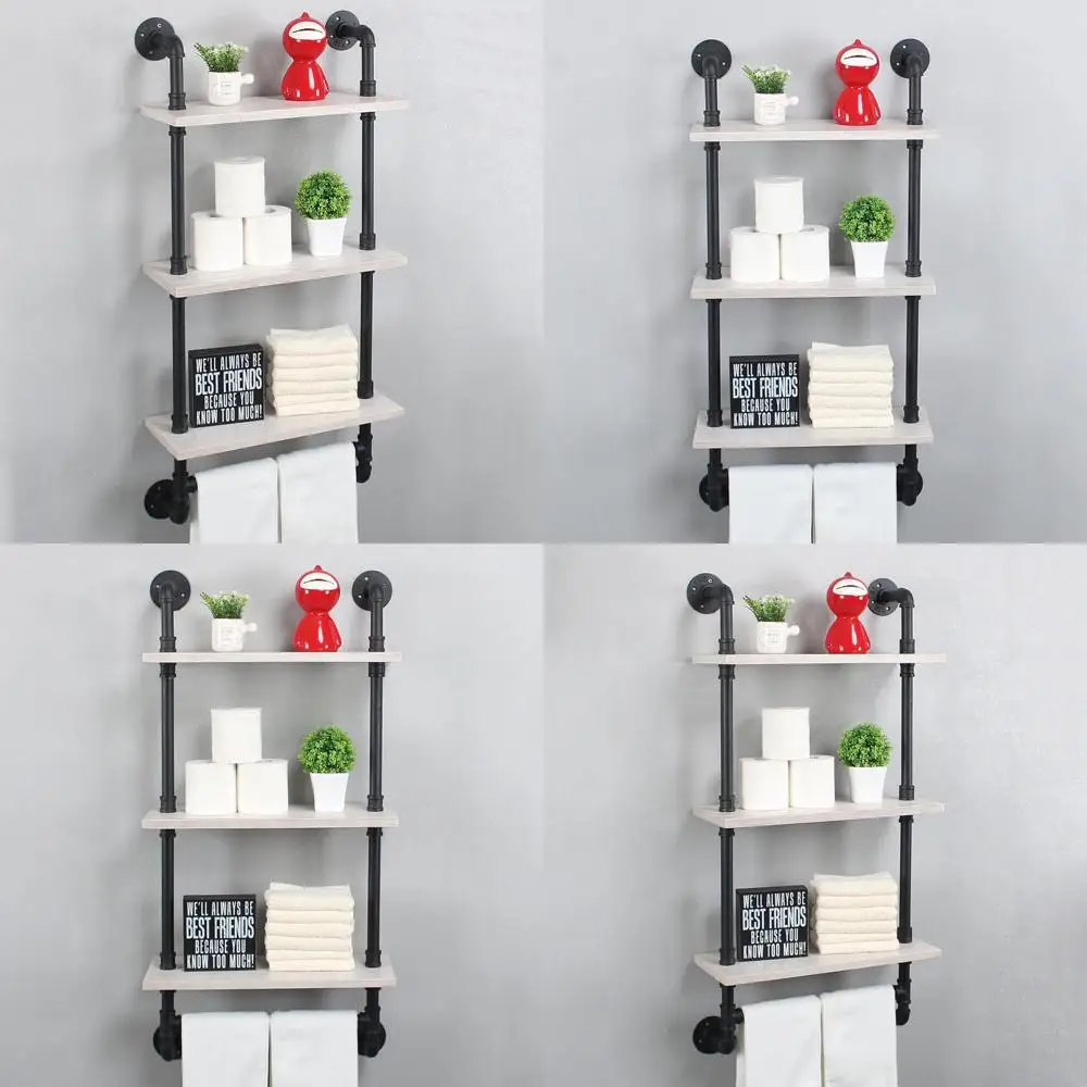 

Деревянная настенная 3-х уровневая полка в деревенском стиле с вешалкой для полотенец, хранилищем над унитазом, стиль фермерского дома