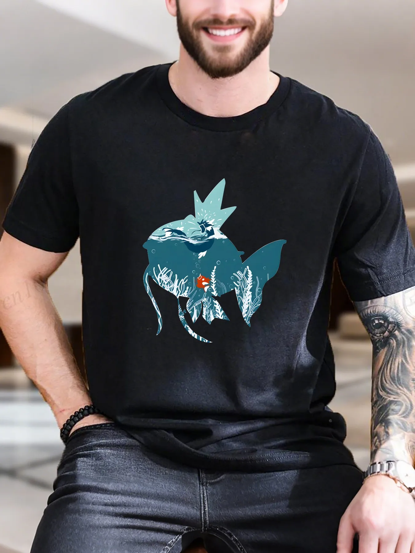 

New Arrival Fashion Men's Printed Short Sleeve T-Shirt Artistic Boat Fishing Design 100% Cotton Breathable Tee Comfortable Casual