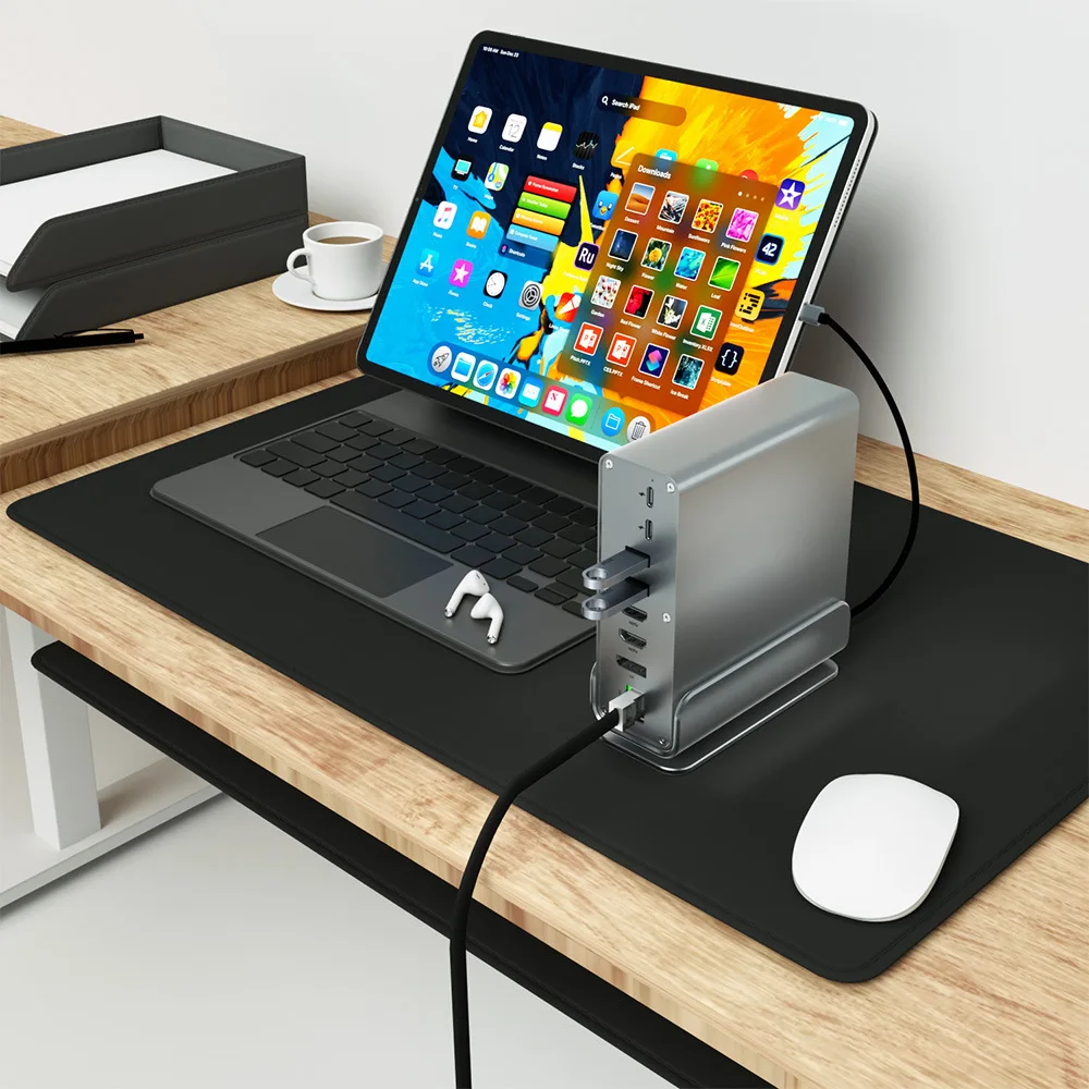 Desktop Gigabit Docking Station, USB4 Type‑C Multiport Hub for Laptops, Dual HDMI Multi‑Function Expander