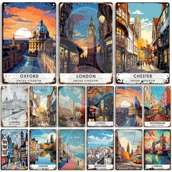 United Kingdom Travel Cityscape Metal Sign York London Edinburgh Manchester Oxford  Liverpool Nottingham Bath Chester Brighton