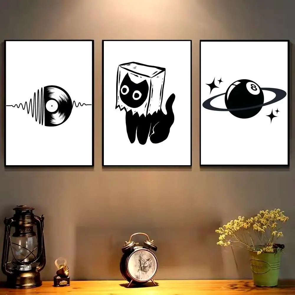 Black And White Billiard Record Player Poster HD Art Sticky Wall Waterproof Home Living Room Bedroom Bar Aesthetic Decoration