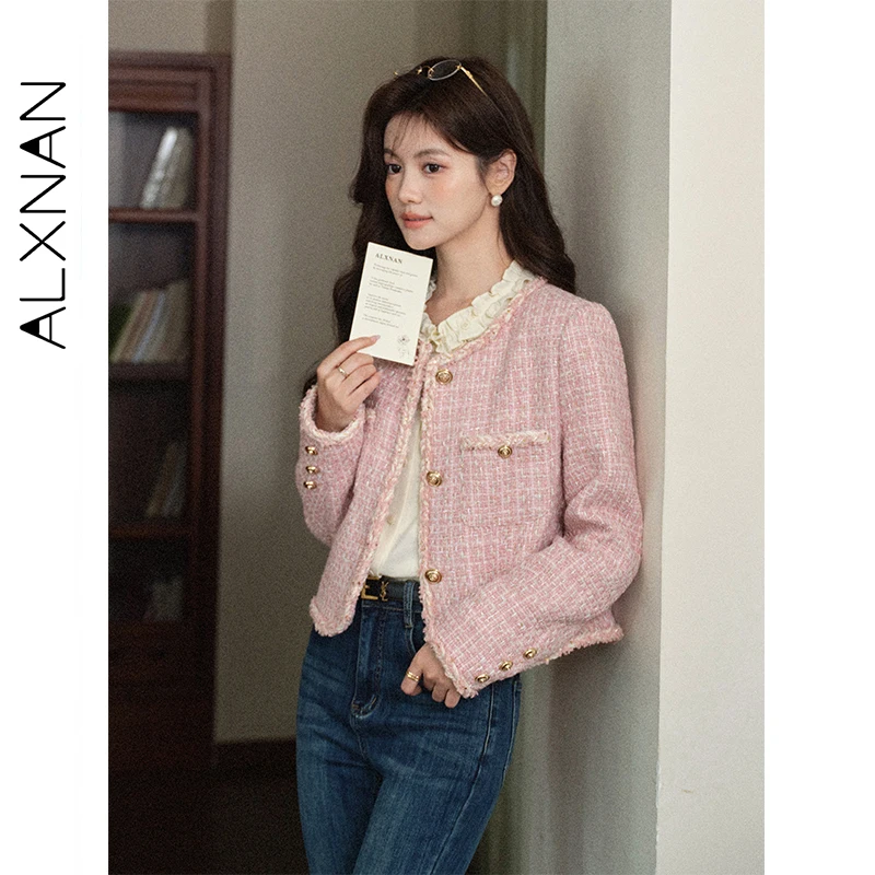 

ALXNAN Women's Short Jacket Regular Shoulder Solid Color Coats 2025 New Autumn Elegance Versatile Commute Female Clothing L57910
