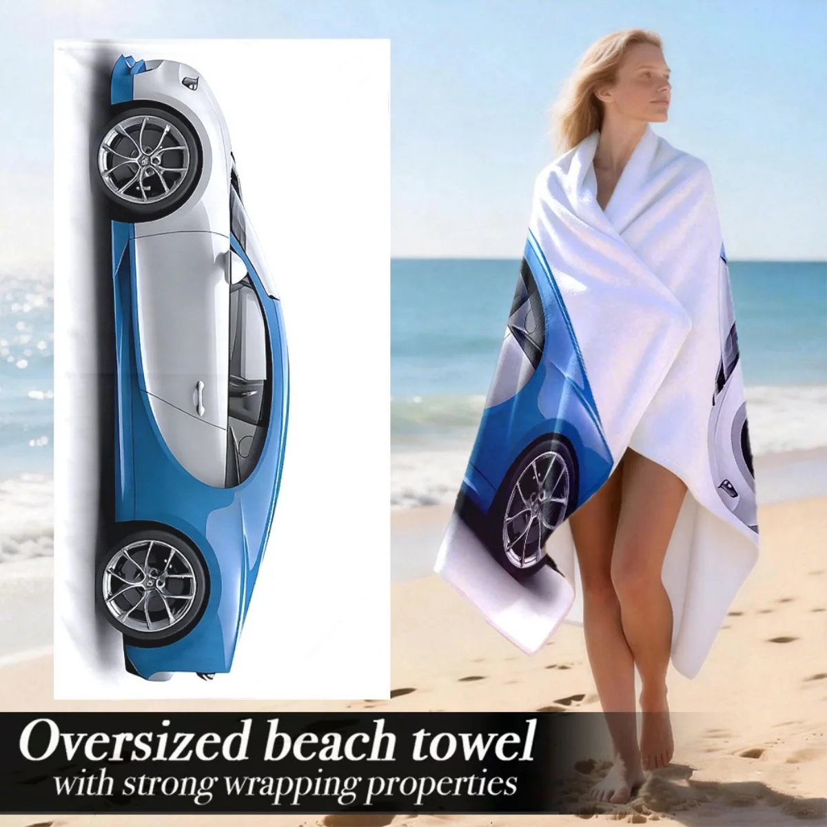 Cool Supercar Print Oversized Beach Towel Patterned Sunscreen And Windproof Suitable For Swimming Pool Camping Travel Blanket