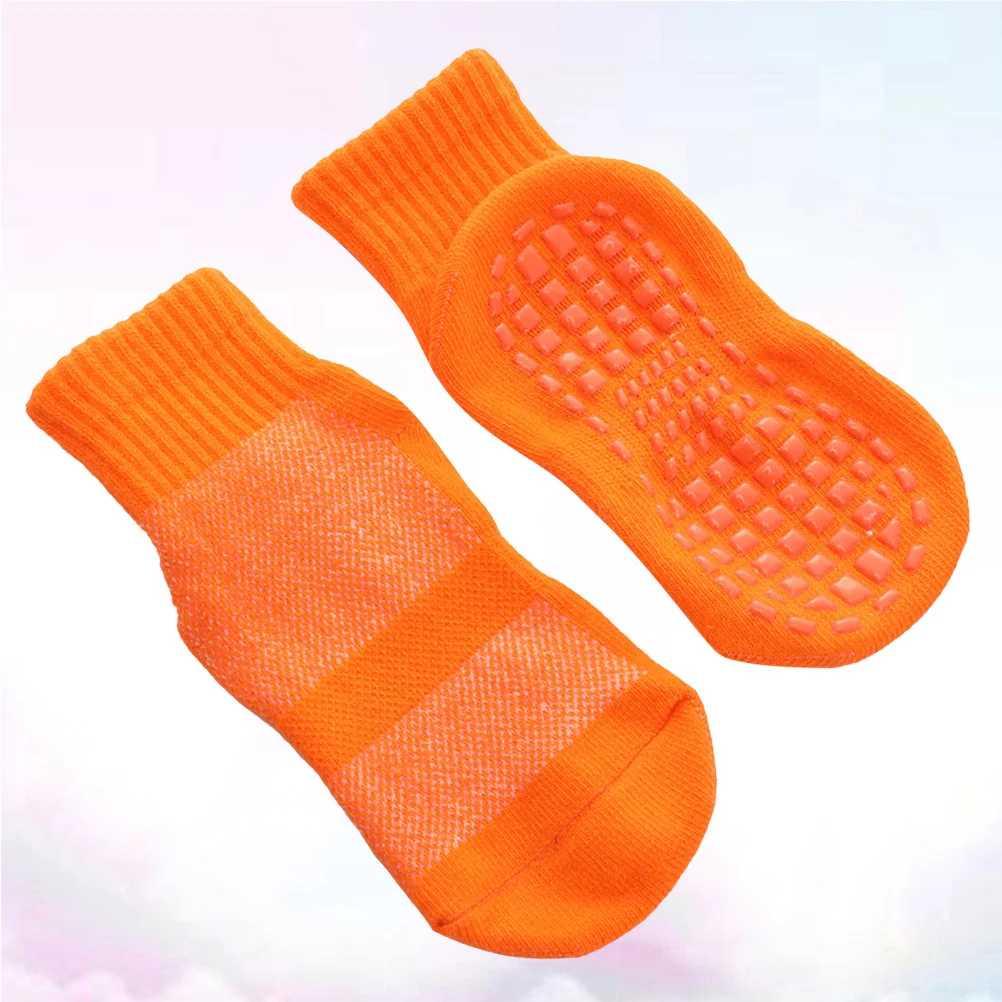 

3Pairs Children Non-Slip Floor Socks Warm Cotton Socks Sole Dispensing Grips Safe Indoor Use M Size Orange for 5-11 Years