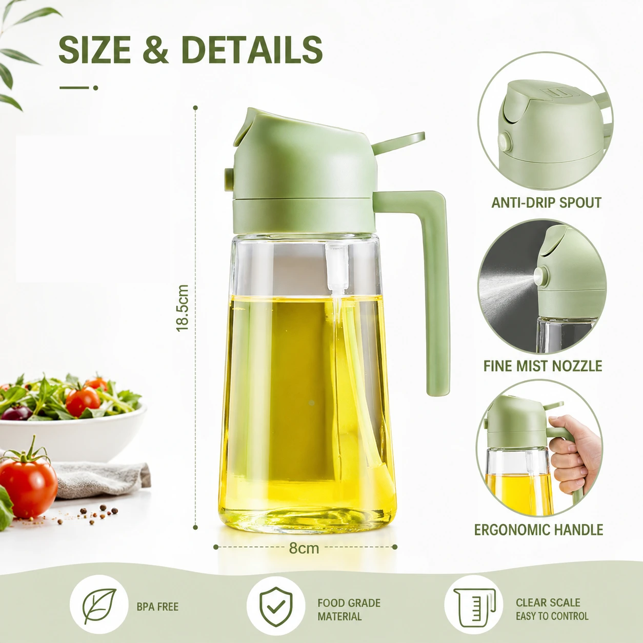 2in1 470ml Plastic Spray Oil Sprayer Bottle Spray Oil Dispenser Oil Jar Cruet BBQ Kitchen Baking Roasting Picnic Kitchen Tool view 6
