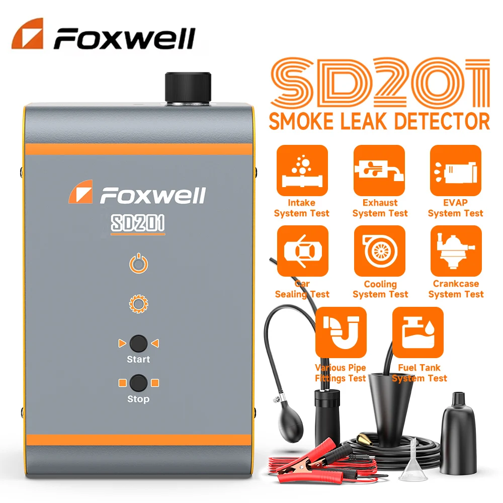 FOXWELL SD201 12V Automotive Smoke Machine Built-in Air Pump EVAP Vacuum Exhaust Pipe Diagnostic Tester Smoke Leak Detector