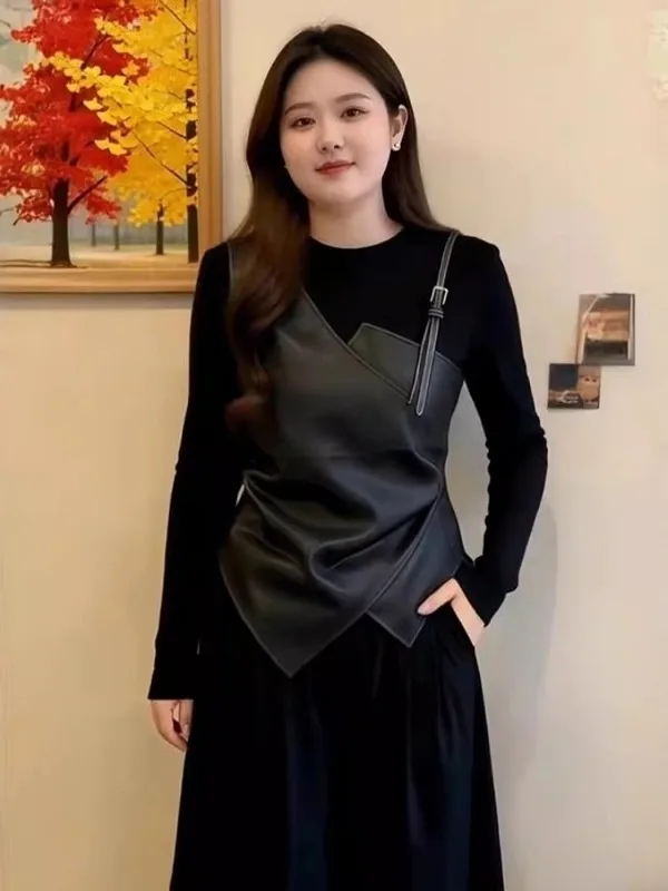 

plus Size Slimming Long Sve T-irt Asymmetrical Splicing Casual Sle Spring Faionable plus Size Women's Top