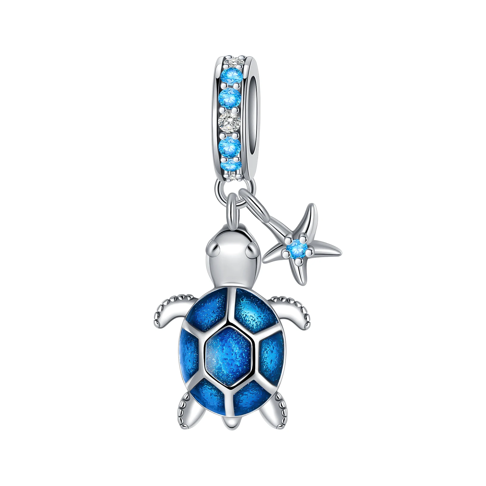 

925 Sterling Silver Turtle Sea Star Diamond Blue Pendant Charm Fit Original Pandora Charms Bracelets Women DIY Jewelry Gift