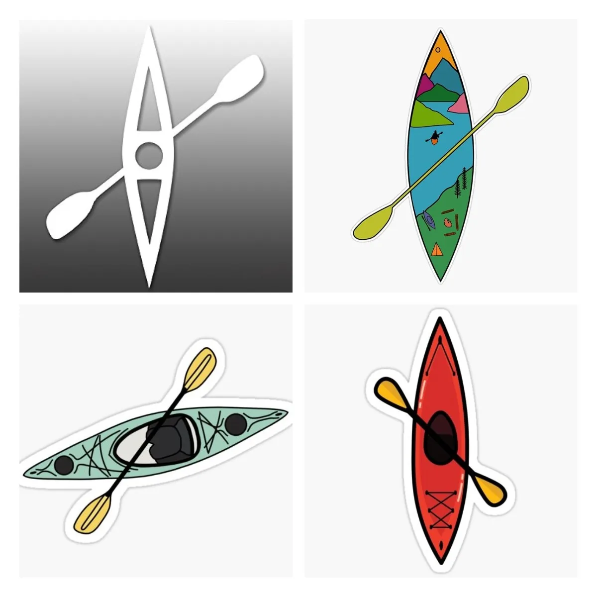 White Vinyl Kayak w One Paddle Sticker (Window Kayaker Logo Kayaking) Car Accessories Trunk Laptop Decor