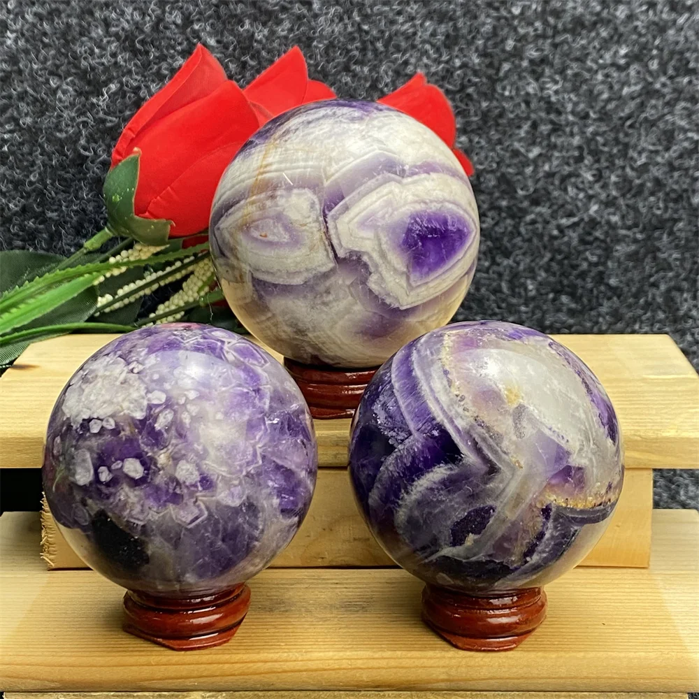 

1pc Natural Crystal Fantasy Amethyst Energy Ball Healing Aura Opening Auspicious Blessing Home Decoration Witchcraft + Base