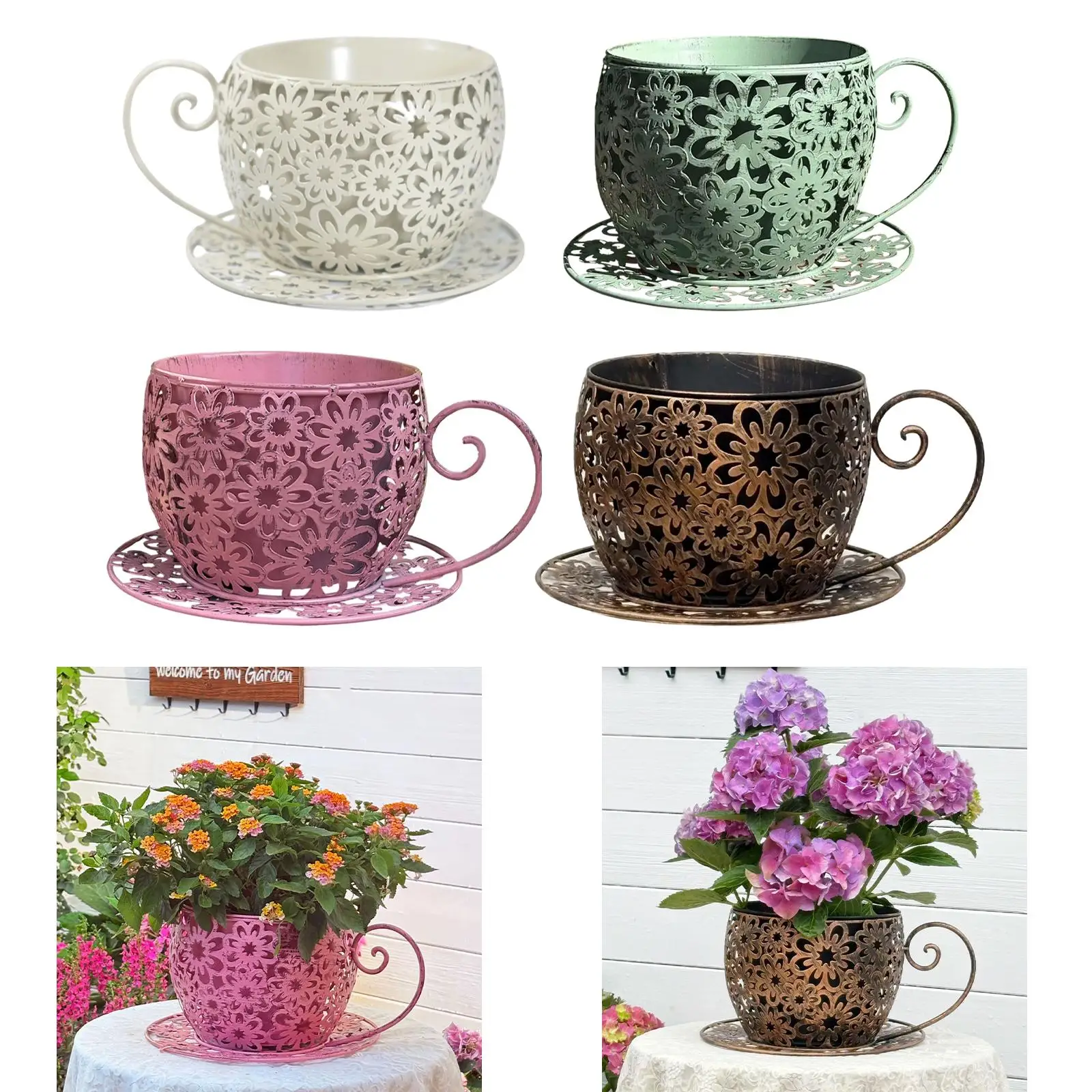 Creative Metal Planter Pot Artistic Cup-shaped Flower Vase Indoor Outdoor Decorative Desk Ornament for Plants Arrangement