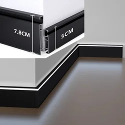 50mm/78mm LED Aluminium Profile Baseboard Suface Mounted Skirting Channel PC Cover Wall Trim Floor Hard Bar Strip Light 0.5m/1m
