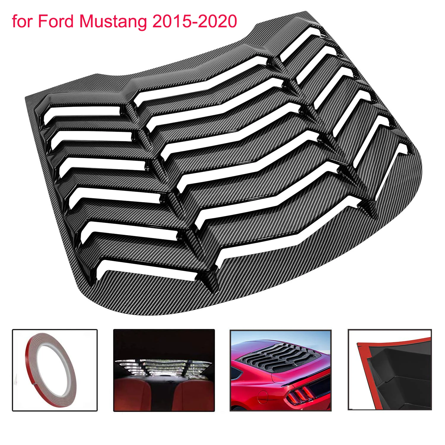 

Жалюзи для заднего стекла для Ford Mustang 2015-2020, АБС-пластик, глянцевая черная текстура из углеродного волокна, солнцезащитный козырек на лобовое стекло в стиле GT Lambo