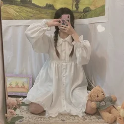 Robe Lolita japonaise douce pour filles, blanche, Kawaii, col Pan, à volants, manches bouffantes, robes élégantes pour dames, été 2021