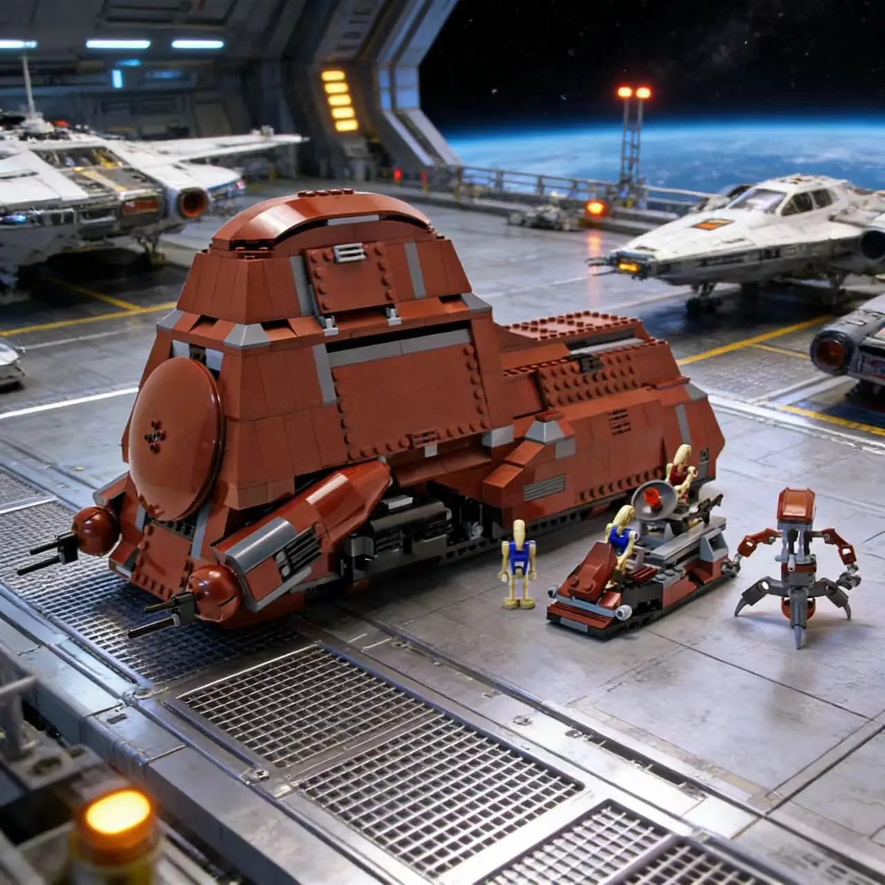 

1338 деталей MOC Контейнерный транспорт для боевых дроидов, Транспортный корабль Торговой Федерации MTT 7662, Модель из строительных блоков, DIY-конструктор, игрушки