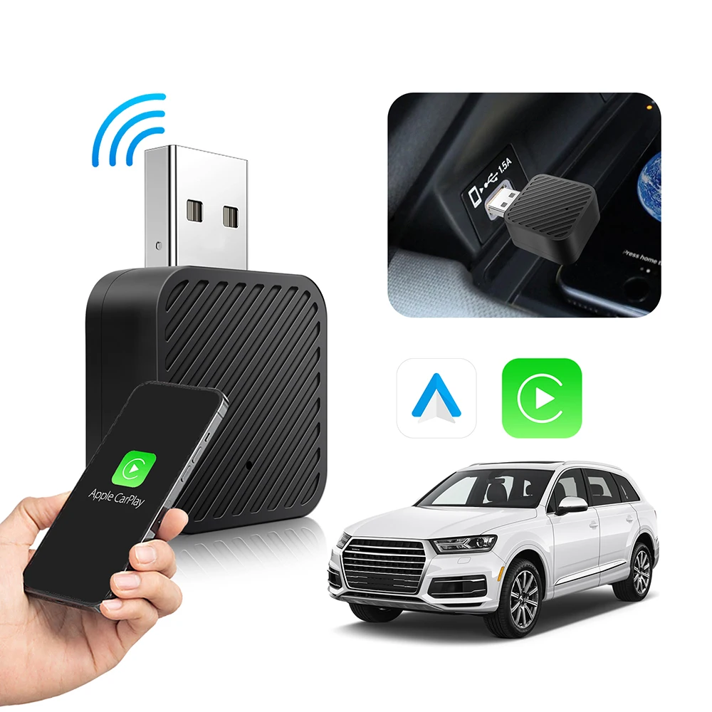 2025 NEW 2in1 Wired to Wireless CarPlay and Android Auto Mini Adapter 5GHz WiFi5 Plug and Play Fashionable and Portable