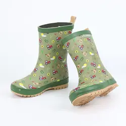 Bottes de Pluie Imperméables en Caoutchouc pour Enfant Garçon et Fille, Chaussures d'Extérieur Plates à Enfiler avec Imprimé de Voiture, Mignonnes, H40