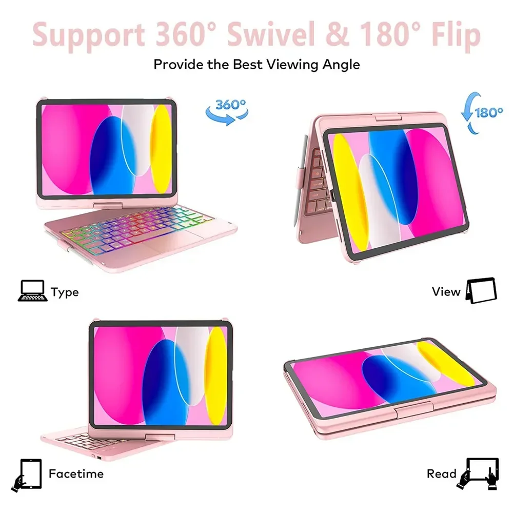 Rotate Backlit Touchpad Keyboard Case for iPad 10th Pro 11 Air4 Air5 10.9 iPad 10.2 Air 3 10.5 Pro 12.9 Swivel iPad Keyboard