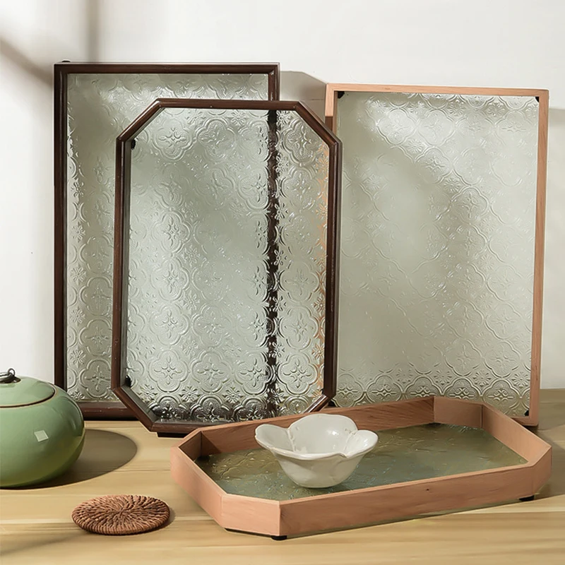 Vintage Glass Tray Rectangular Storage Tray Household Decoration Cup Fruit Dim Sum Tray Makeup Storage