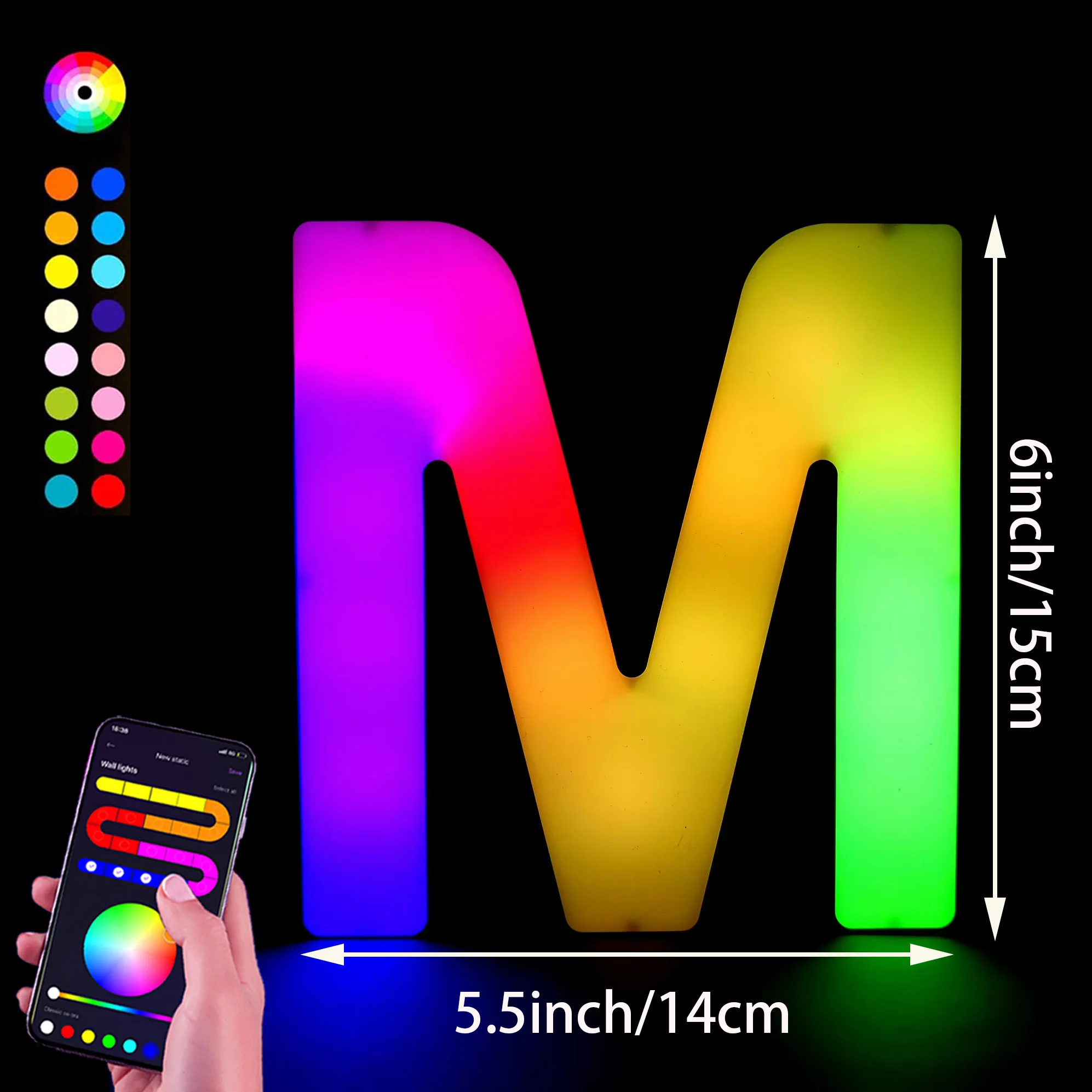 1PC Smart LED Letter Light - DIY RGB Marquee App Controle Muziek Sync Indoor Sign Game Holiday Party Bruiloft Afstuderen Seizoen A-Z