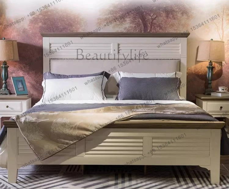 American light luxury Mediterranean full solid wood bed modern simple master bedroom 1.8 meters double bed