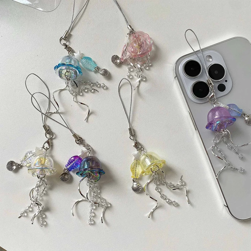 Ins White Jellyfish Key Chain Star Sea Shell Keyring Y2K Handmade Colorful Beaded Phone Bagpack Pendant Korea Fashion Jewelry